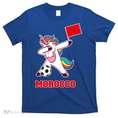 Morocco Soccer Meaningful Gift Dabbing Unicorn Moroccan Flag Gift T-Shirt