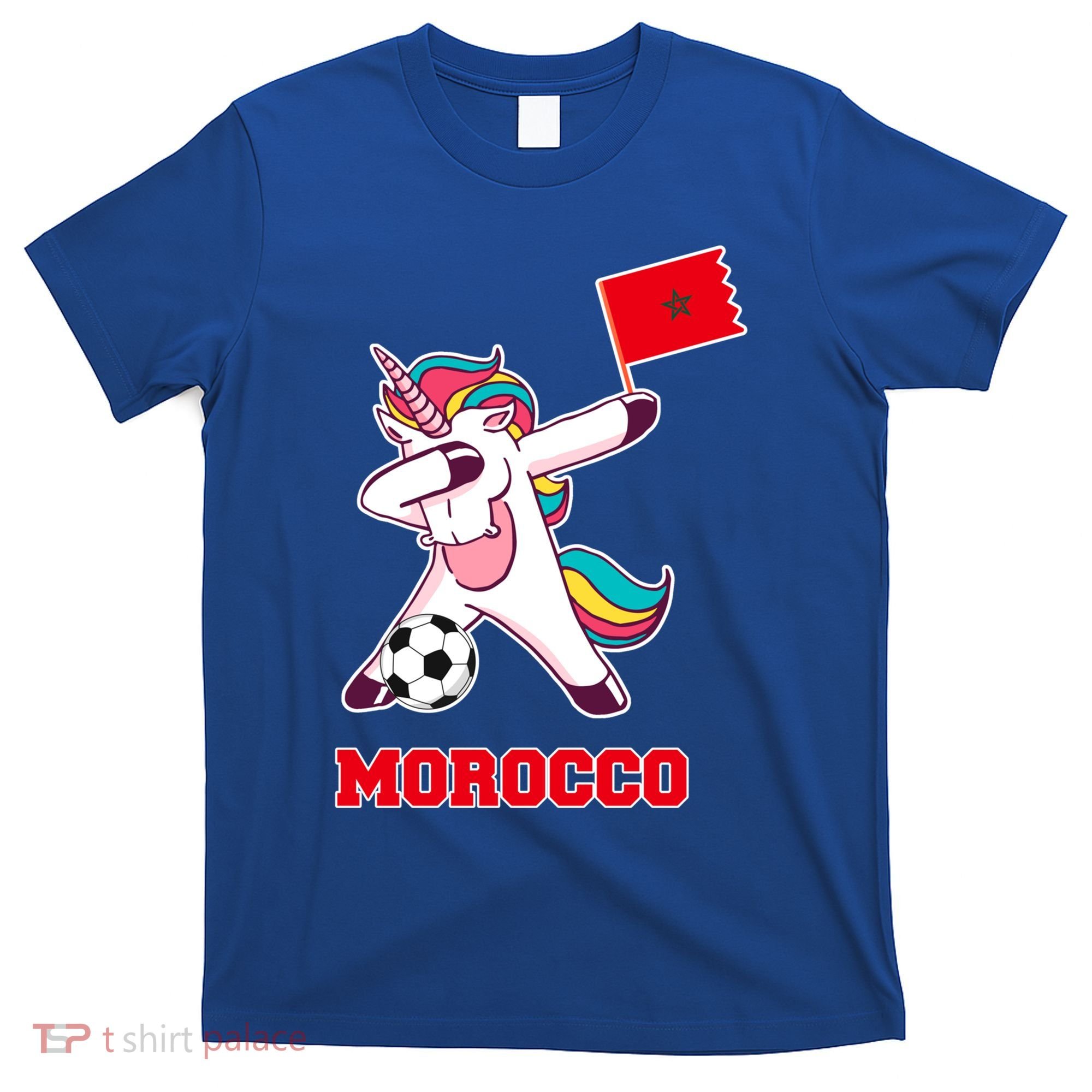 Morocco Soccer Meaningful Gift Dabbing Unicorn Moroccan Flag Gift T-Shirt