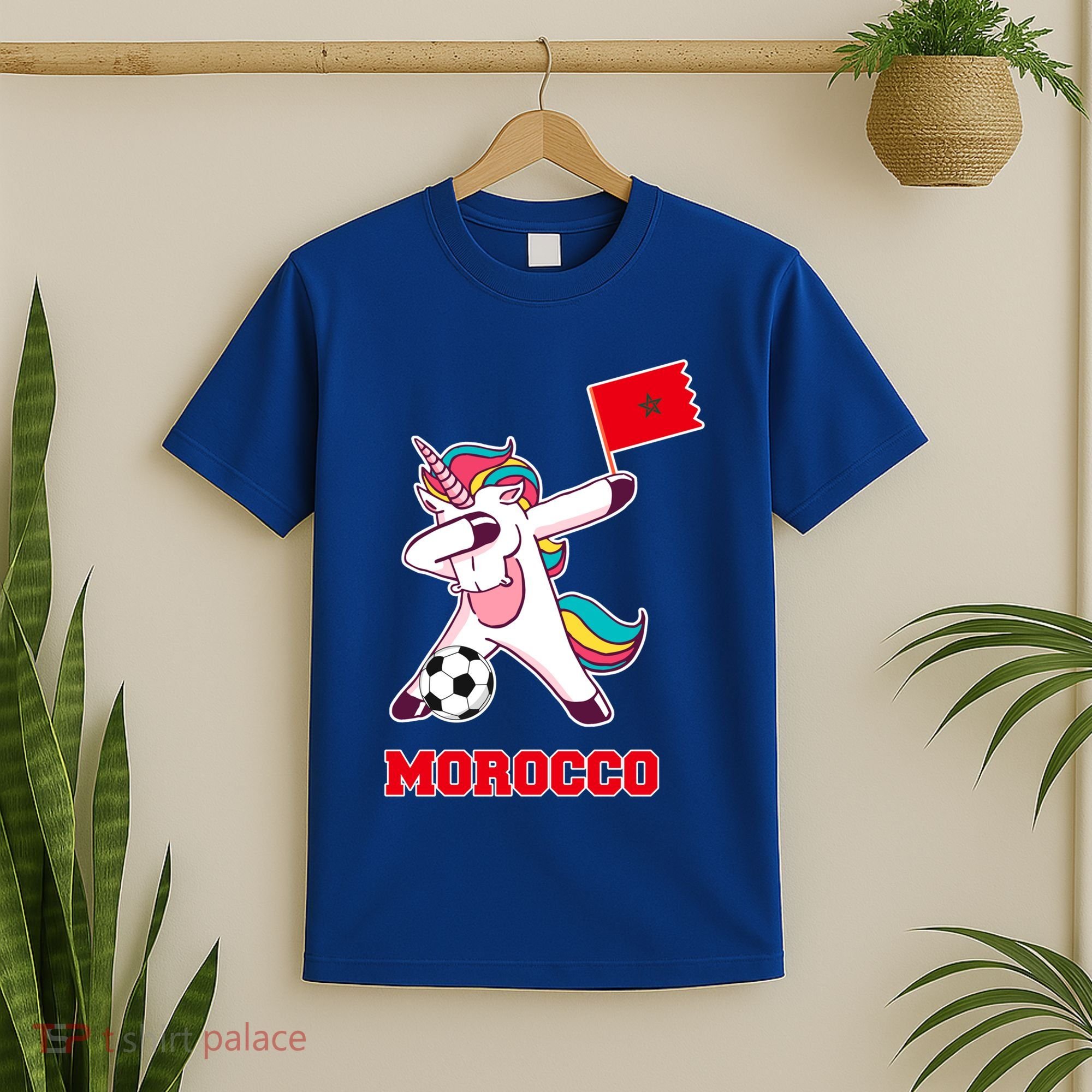 Morocco Soccer Meaningful Gift Dabbing Unicorn Moroccan Flag Gift T-Shirt