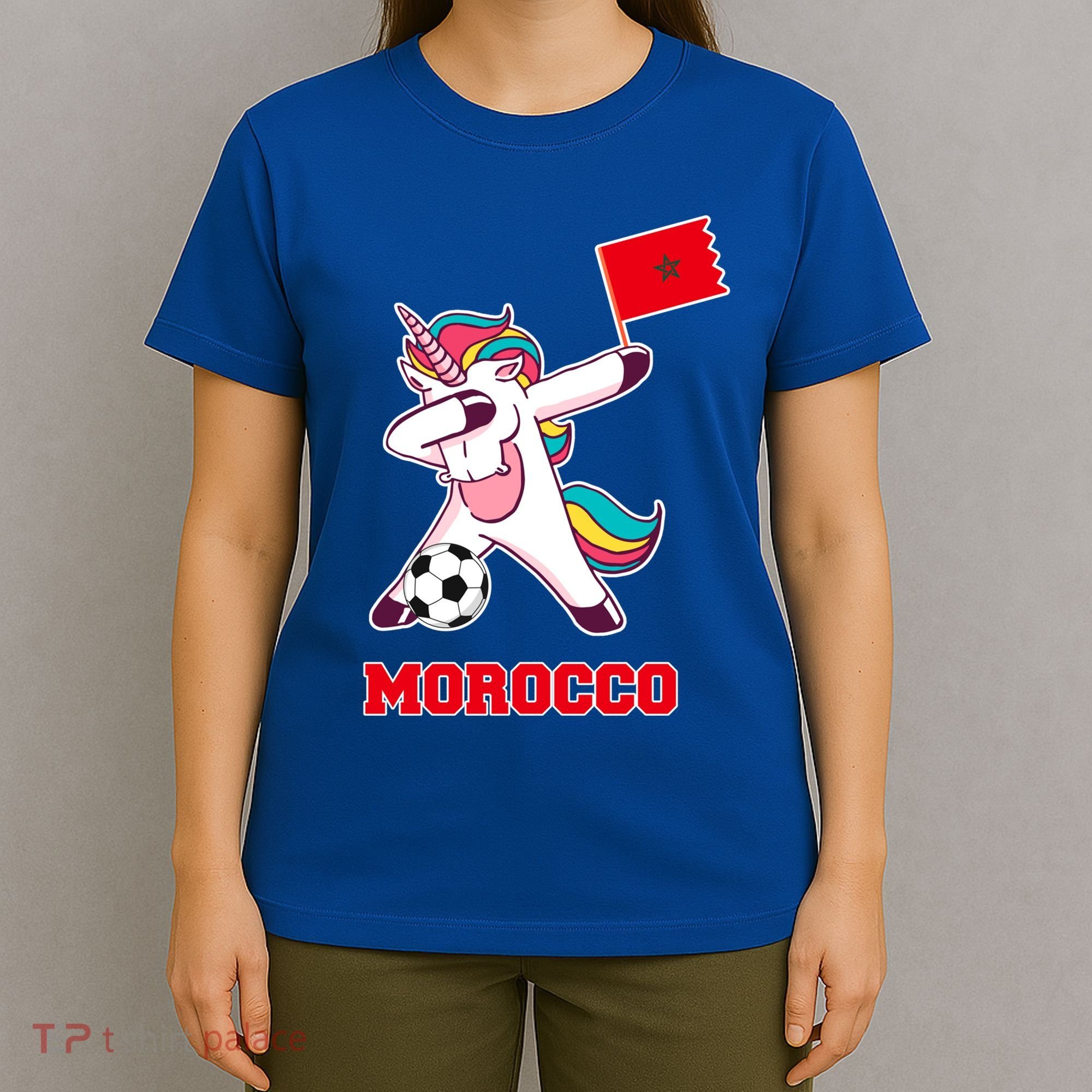 Morocco Soccer Meaningful Gift Dabbing Unicorn Moroccan Flag Gift T-Shirt