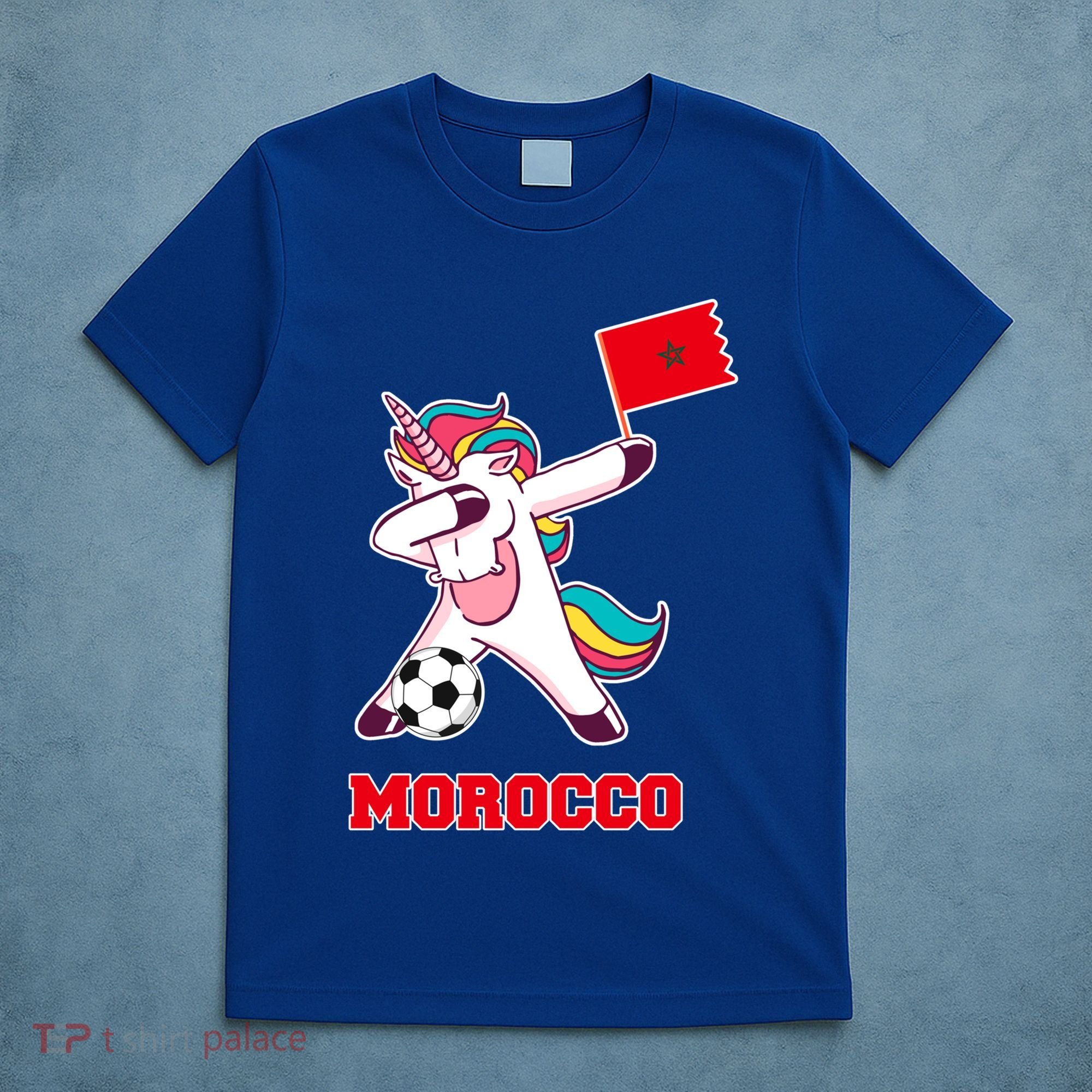 Morocco Soccer Meaningful Gift Dabbing Unicorn Moroccan Flag Gift T-Shirt
