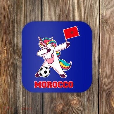 Morocco Soccer Meaningful Gift Dabbing Unicorn Moroccan Flag Gift Coaster