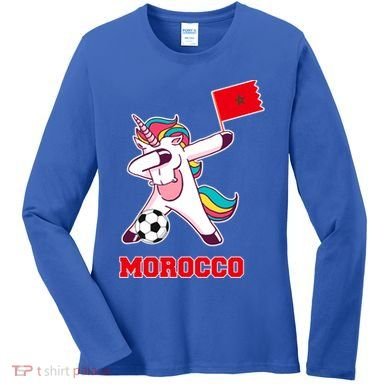 Morocco Soccer Meaningful Gift Dabbing Unicorn Moroccan Flag Gift Women's Long Sleeve Shirt