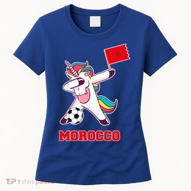 Morocco Soccer Meaningful Gift Dabbing Unicorn Moroccan Flag Gift Women's T-Shirt
