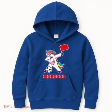 Morocco Soccer Meaningful Gift Dabbing Unicorn Moroccan Flag Gift Kids Hoodie