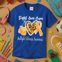 Multiple Sclerosis Ms Fight Love Cure Gift Kids T-Shirt thumb 3