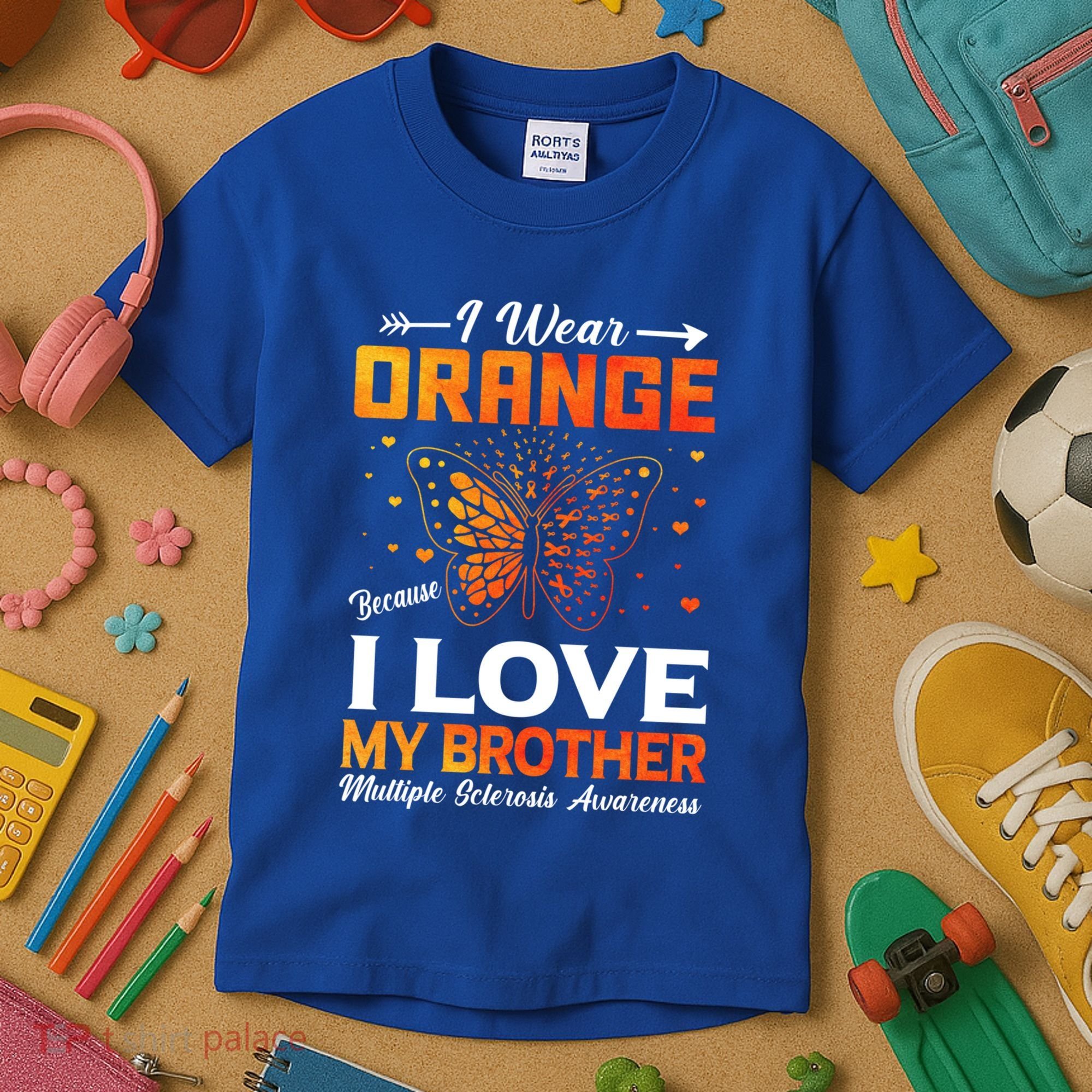 Multiple Sclerosis Ms Warrior I Wear Orange Brother Funny Gift Kids T-Shirt