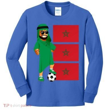 Moroccan Sheik Morocco Flag Soccer Gift Kids Long Sleeve Shirt