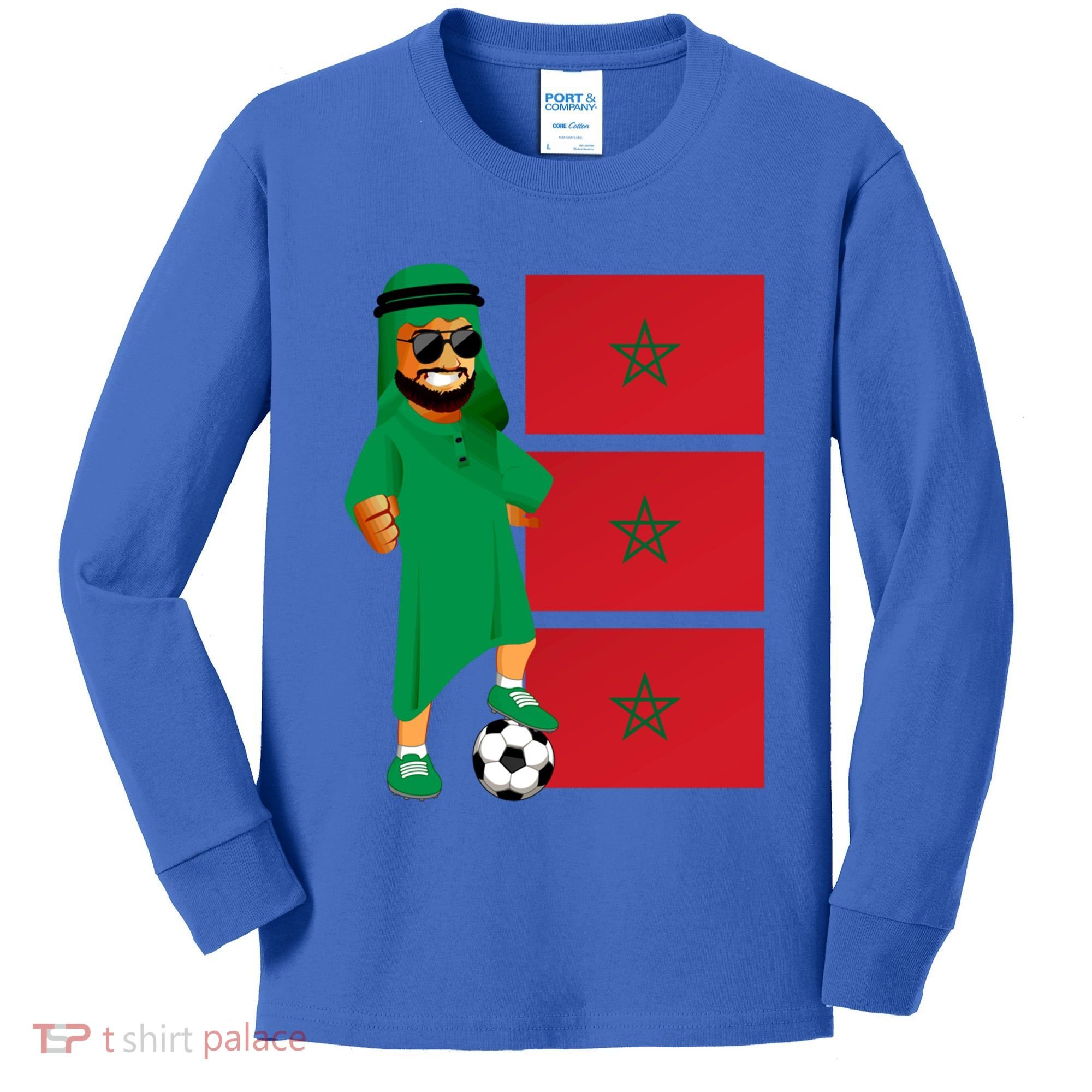 Moroccan Sheik Morocco Flag Soccer Gift Kids Long Sleeve Shirt