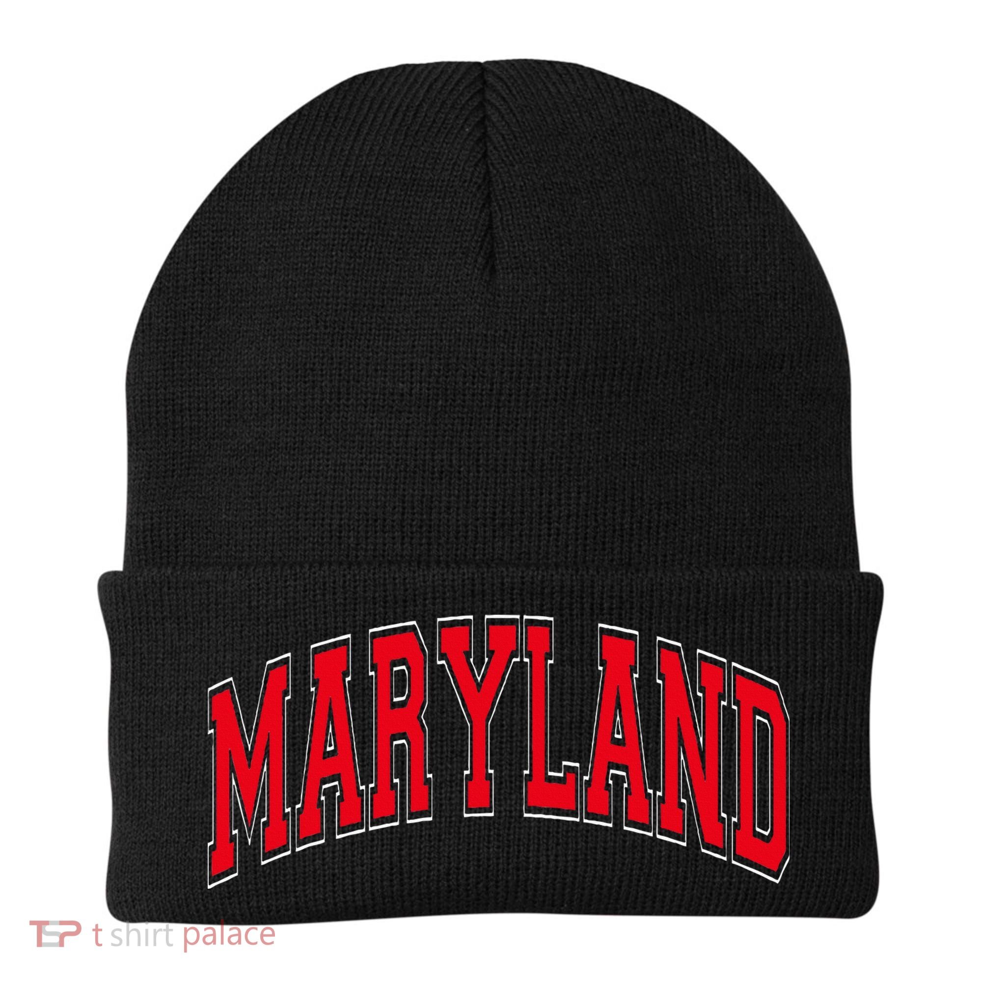 Maryland State Md Red Text Beanie