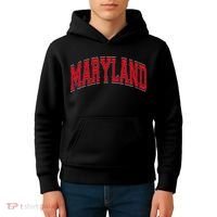 Maryland State Md Red Text Kids Hoodie thumb 4