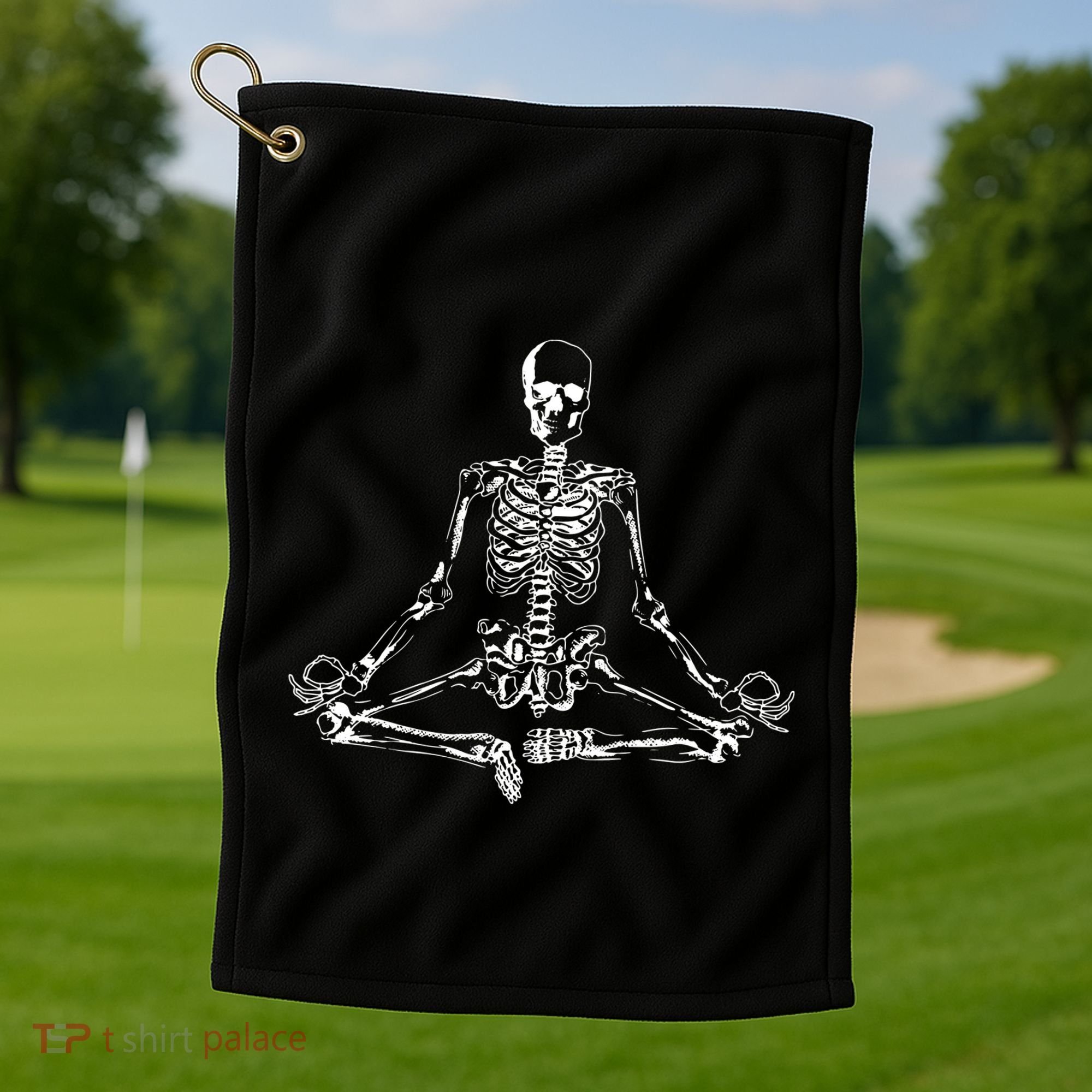 Meditating Skeleton Golf Towel