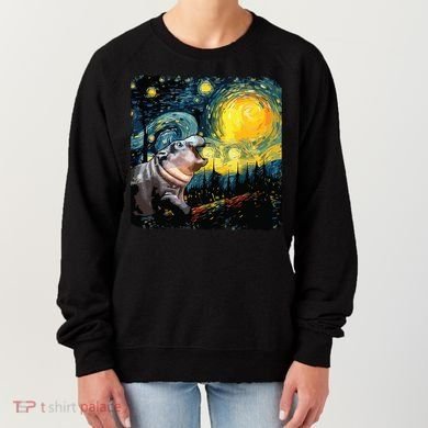 Moodeng Starry Night Van Gogh Funny Moodeng Meme Women's Sweatshirt