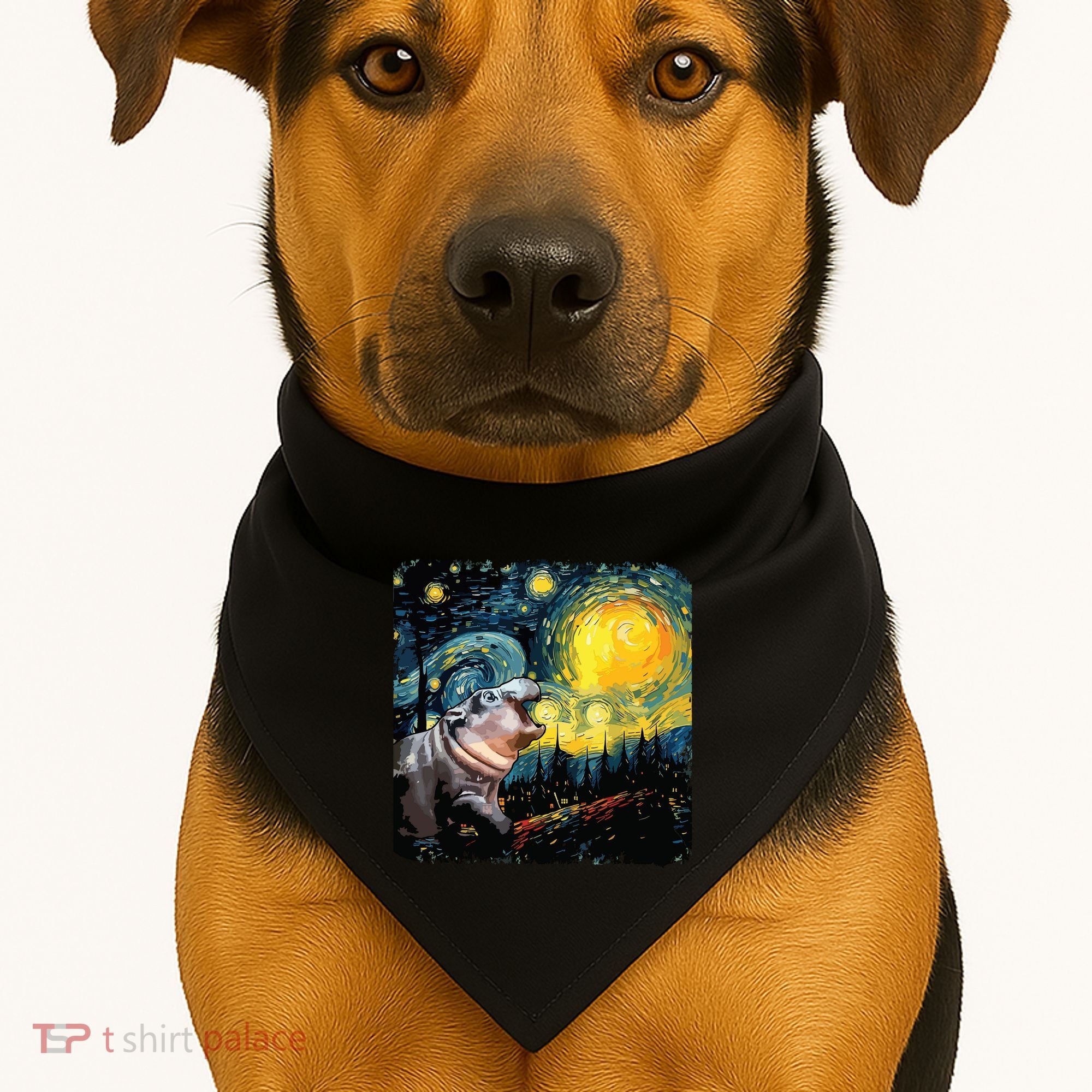 Moodeng Starry Night Van Gogh Funny Moodeng Meme USA-Made Doggie Bandana