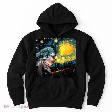 Moodeng Starry Night Van Gogh Funny Moodeng Meme Hoodie
