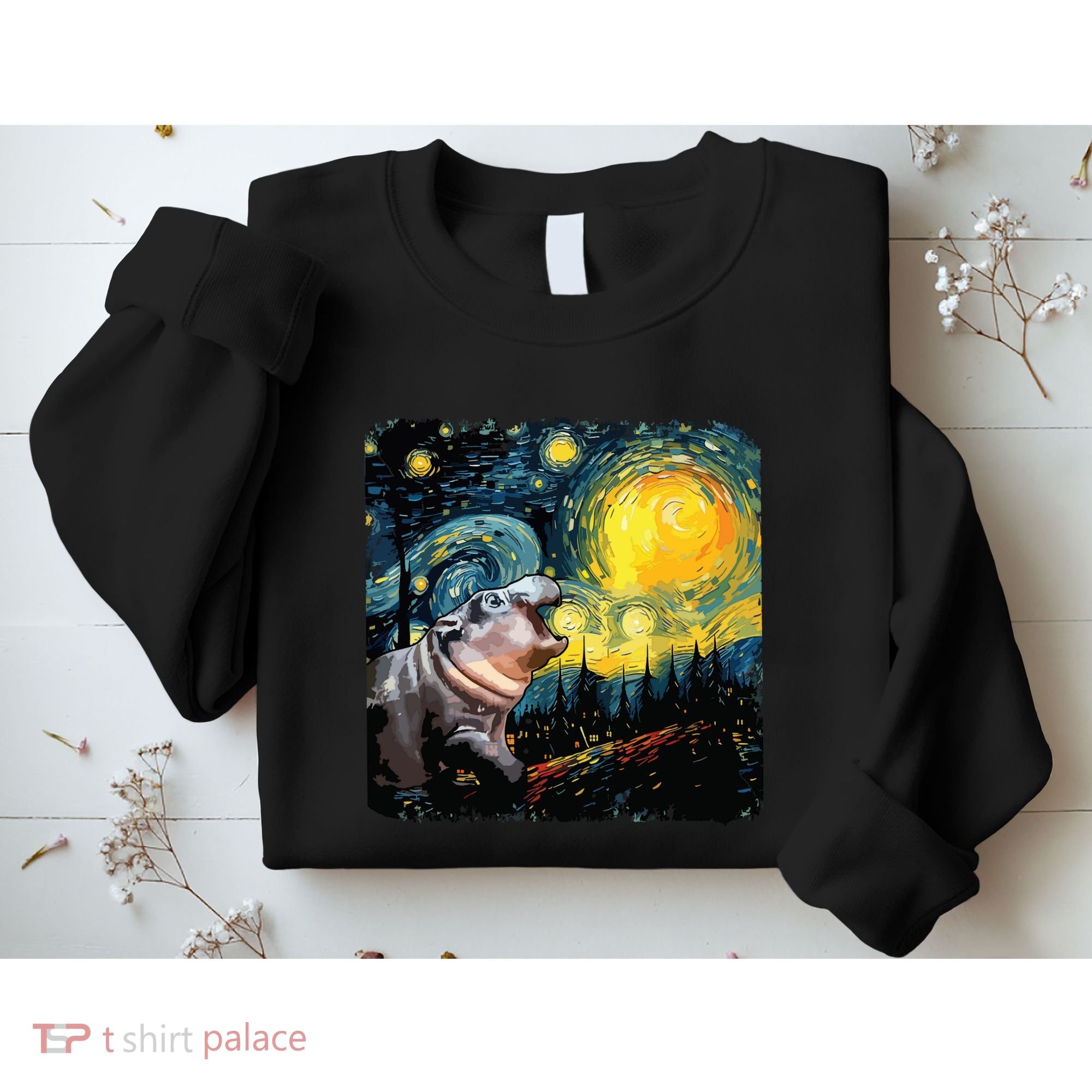 Moodeng Starry Night Van Gogh Funny Moodeng Meme Sweatshirt