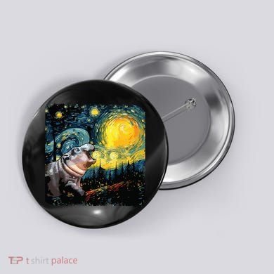 Moodeng Starry Night Van Gogh Funny Moodeng Meme Button