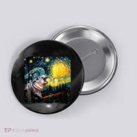 Moodeng Starry Night Van Gogh Funny Moodeng Meme Button thumb 0