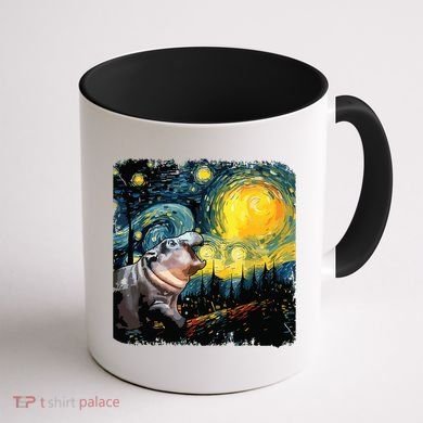 Moodeng Starry Night Van Gogh Funny Moodeng Meme Coffee Mug back