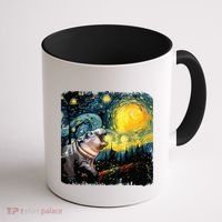 Moodeng Starry Night Van Gogh Funny Moodeng Meme Coffee Mug thumb 1