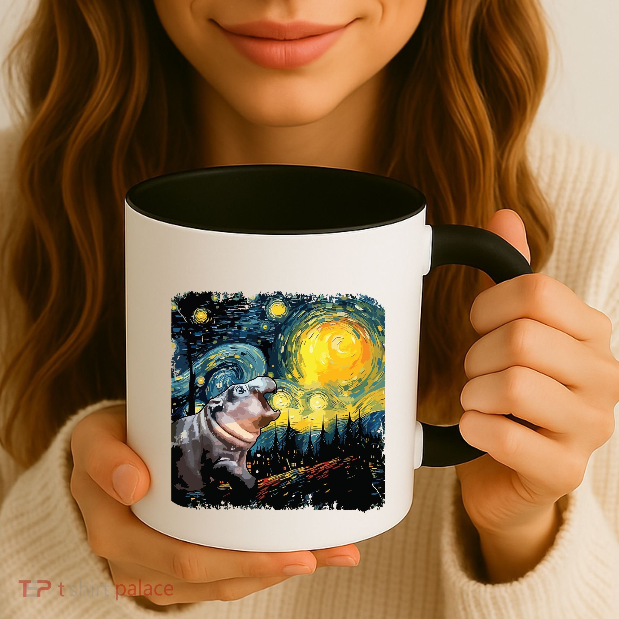 Moodeng Starry Night Van Gogh Funny Moodeng Meme Coffee Mug