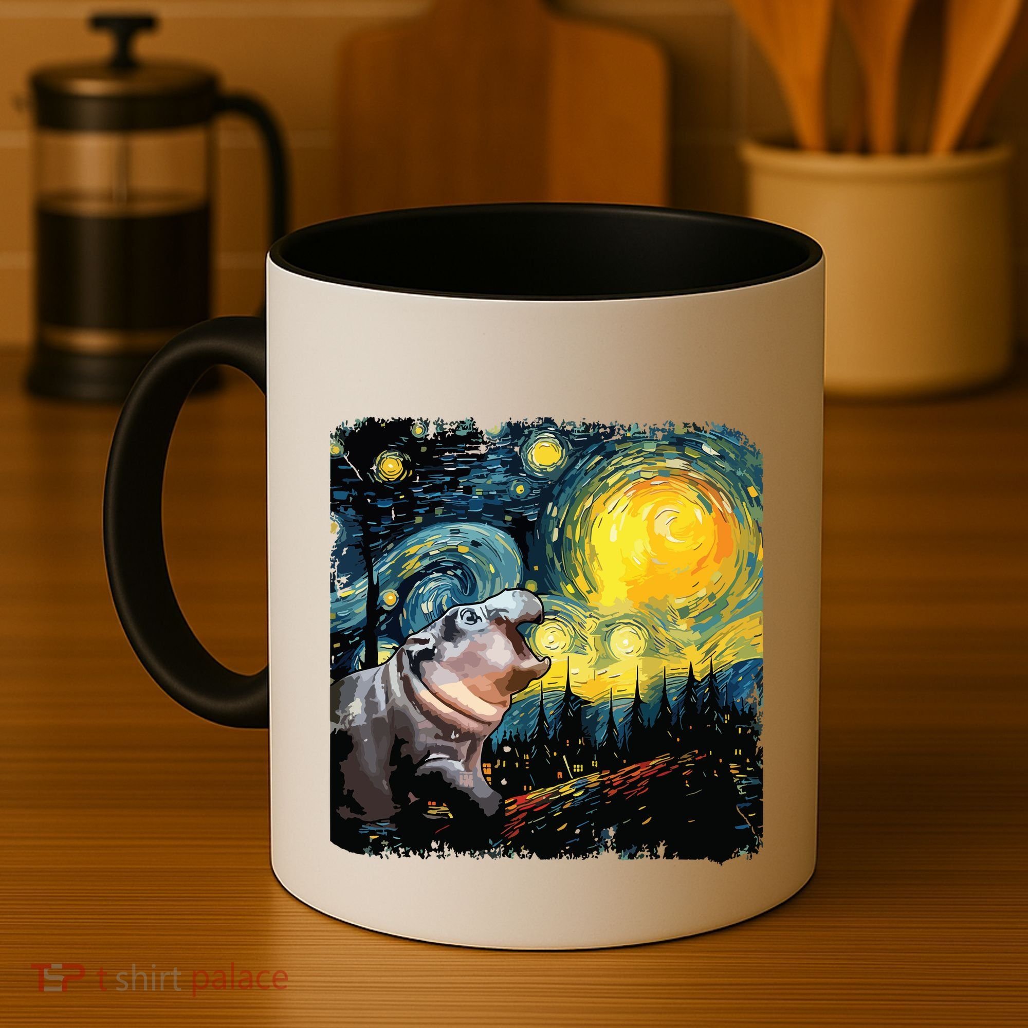 Moodeng Starry Night Van Gogh Funny Moodeng Meme Coffee Mug