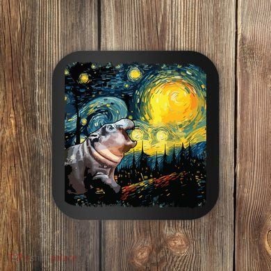 Moodeng Starry Night Van Gogh Funny Moodeng Meme Coaster