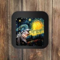 Moodeng Starry Night Van Gogh Funny Moodeng Meme Coaster thumb 0