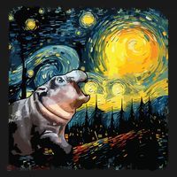 Moodeng Starry Night Van Gogh Funny Moodeng Meme Coaster thumb 2