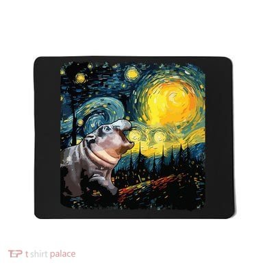 Moodeng Starry Night Van Gogh Funny Moodeng Meme Mousepad