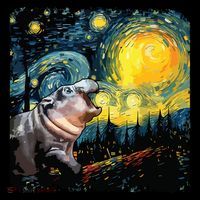 Moodeng Starry Night Van Gogh Funny Moodeng Meme Mousepad thumb 1