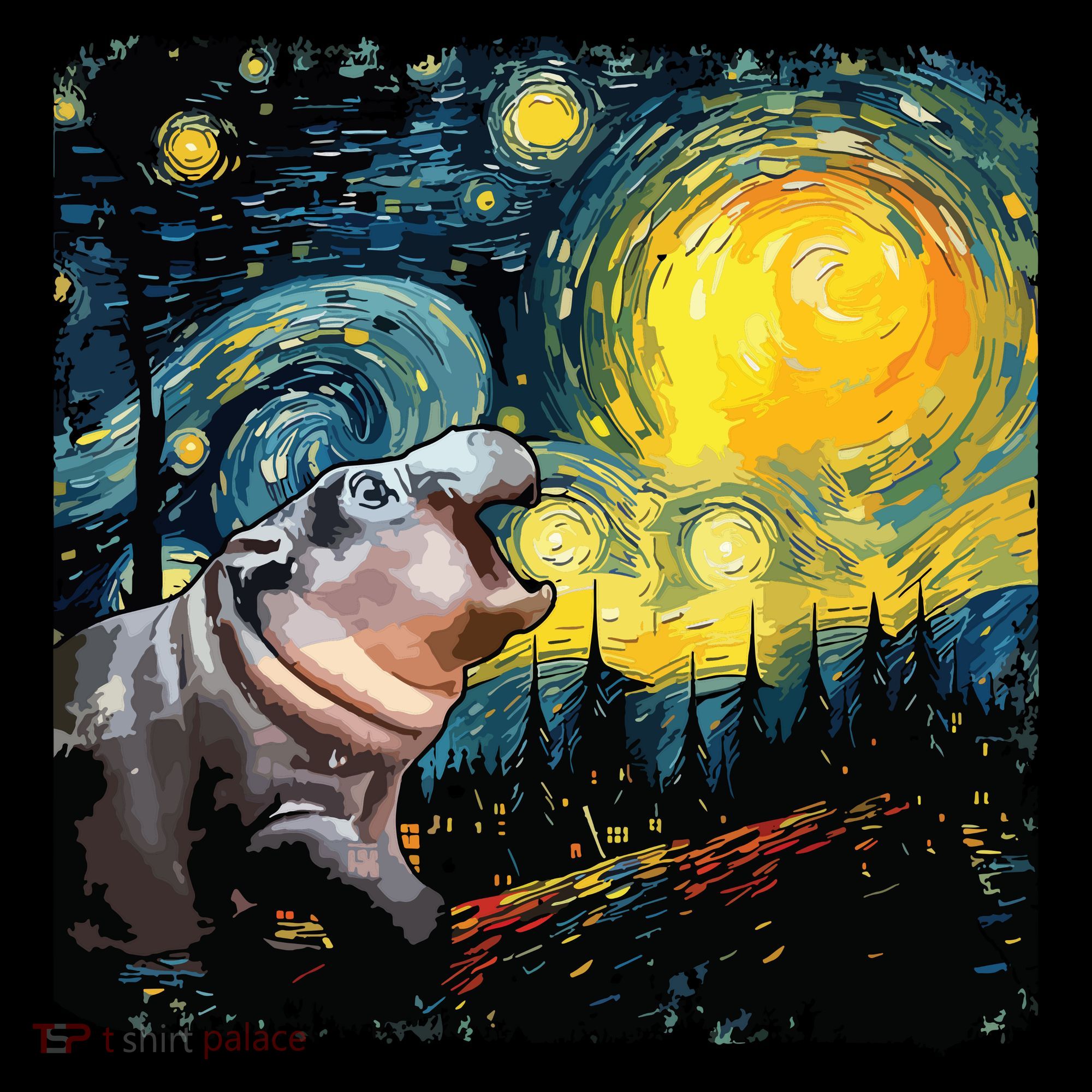 Moodeng Starry Night Van Gogh Funny Moodeng Meme Mousepad