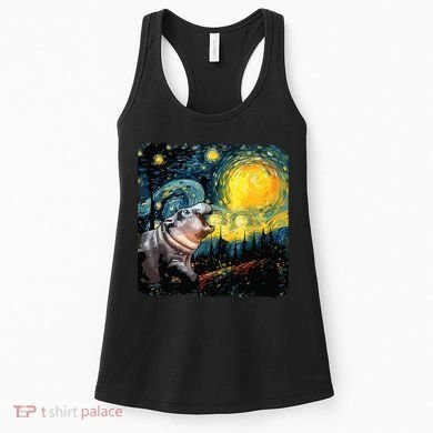 Moodeng Starry Night Van Gogh Funny Moodeng Meme Women's Tank Top