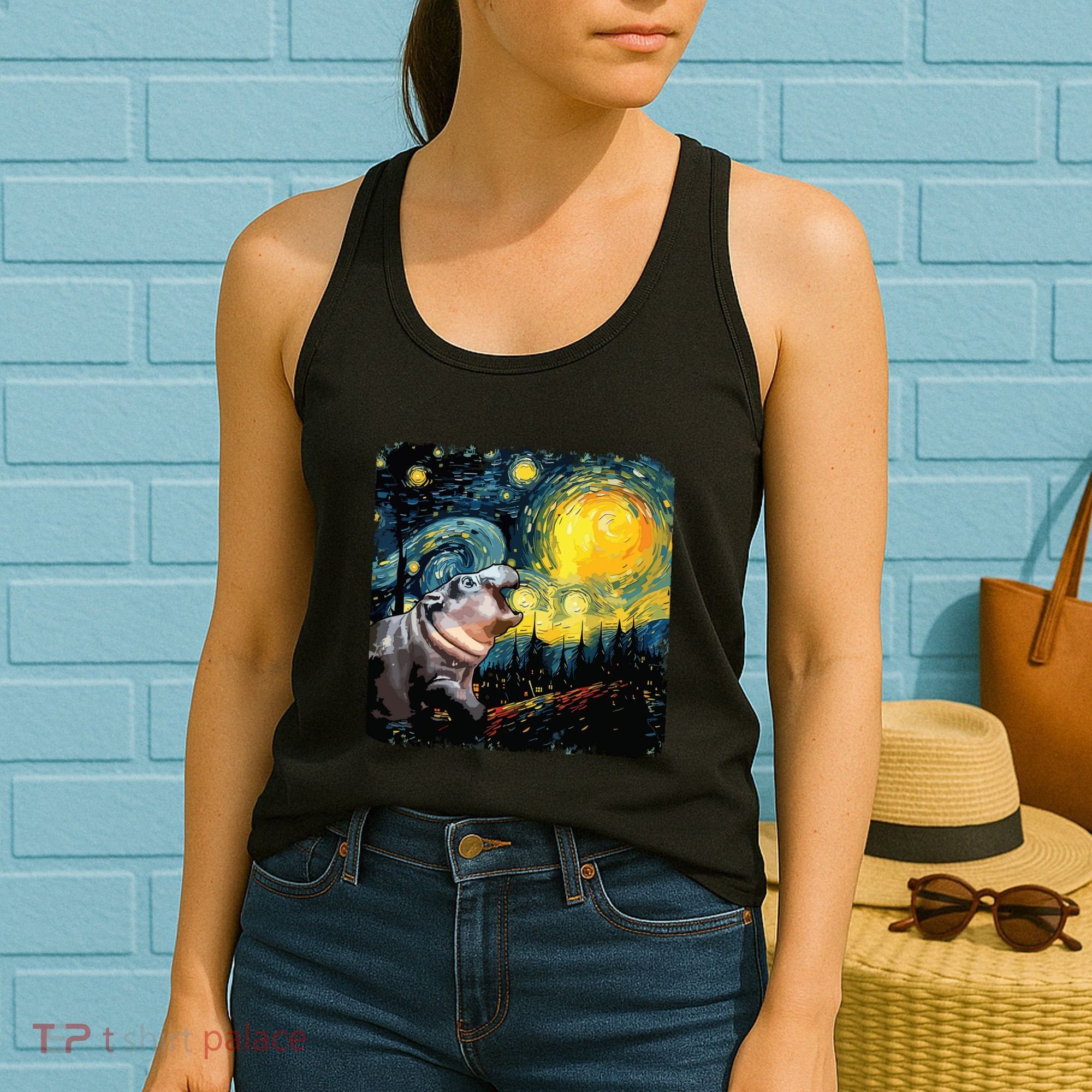 Moodeng Starry Night Van Gogh Funny Moodeng Meme Women's Tank Top