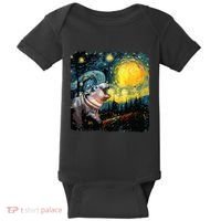 Moodeng Starry Night Van Gogh Funny Moodeng Meme Baby Bodysuit thumb 0