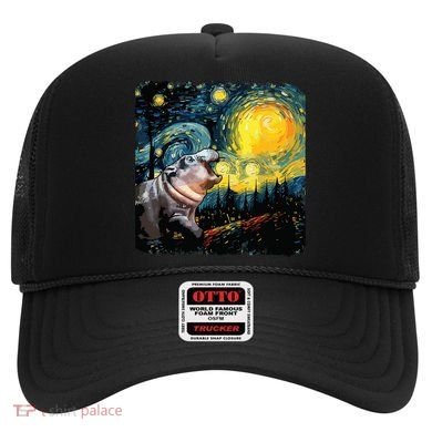 Moodeng Starry Night Van Gogh Funny Moodeng Meme Hat