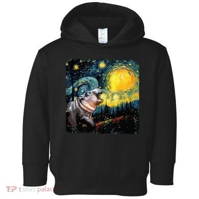 Moodeng Starry Night Van Gogh Funny Moodeng Meme Toddler Hoodie