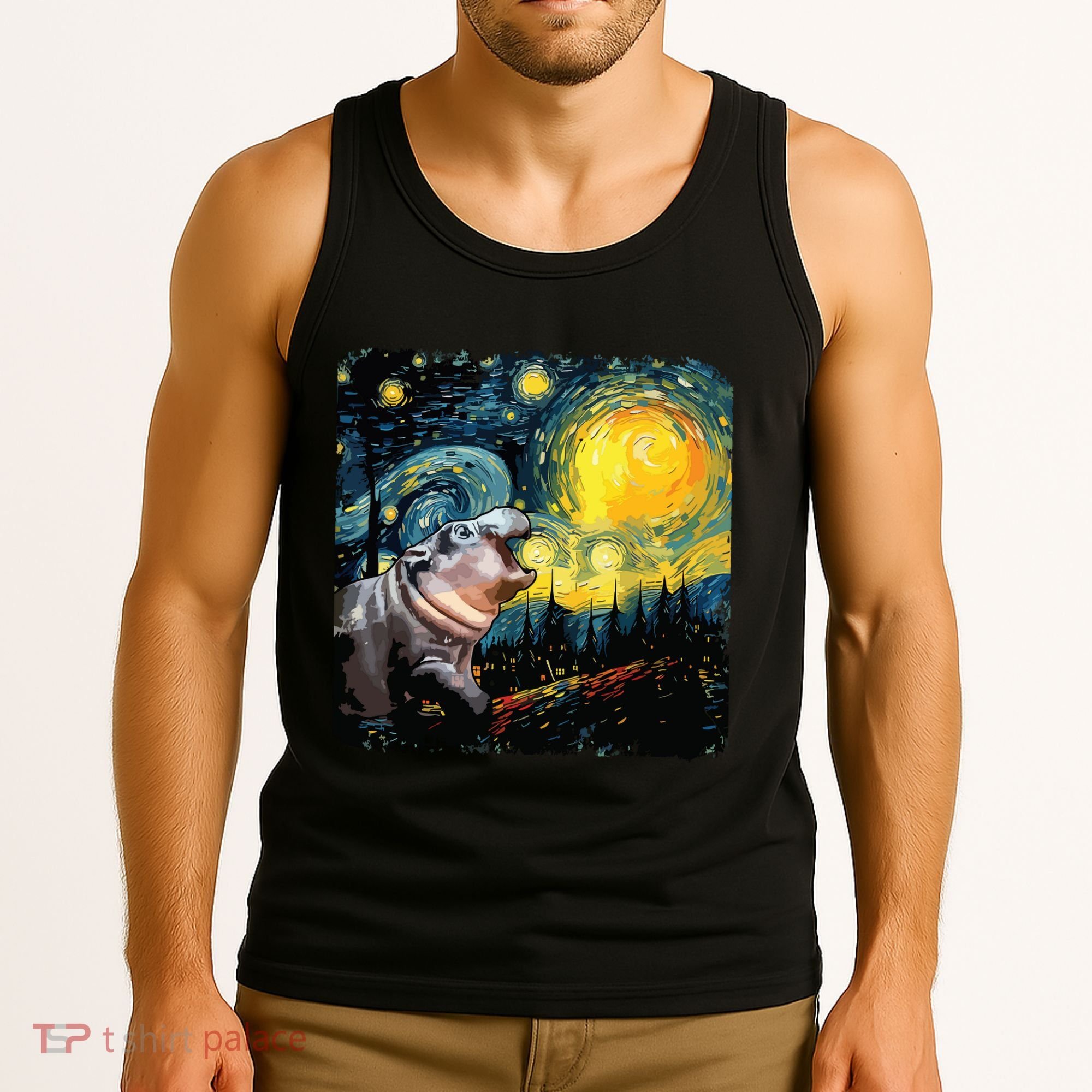 Moodeng Starry Night Van Gogh Funny Moodeng Meme Tank Top