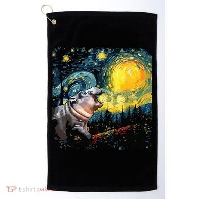 Moodeng Starry Night Van Gogh Funny Moodeng Meme Golf Towel