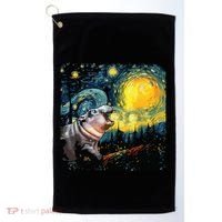 Moodeng Starry Night Van Gogh Funny Moodeng Meme Golf Towel thumb 0