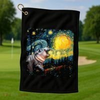 Moodeng Starry Night Van Gogh Funny Moodeng Meme Golf Towel thumb 1