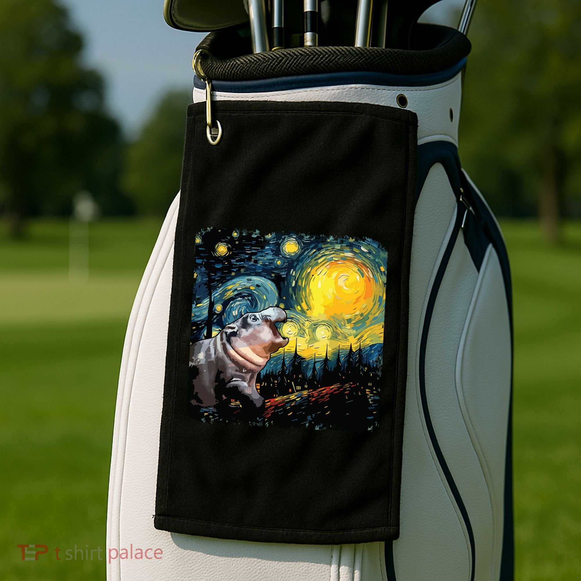 Moodeng Starry Night Van Gogh Funny Moodeng Meme Golf Towel