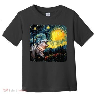 Moodeng Starry Night Van Gogh Funny Moodeng Meme Toddler T-Shirt