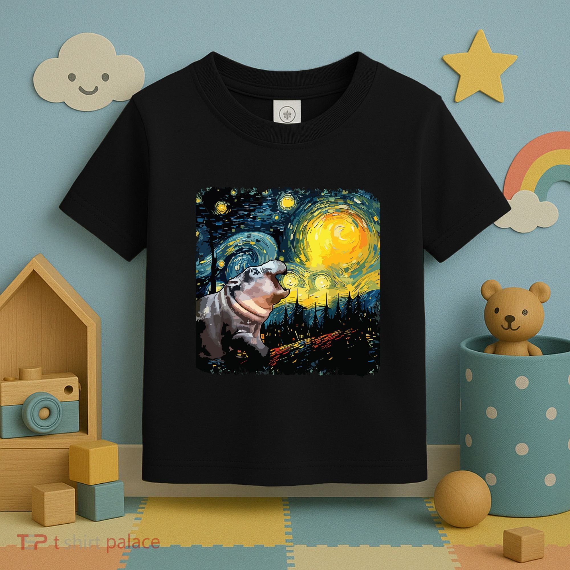 Moodeng Starry Night Van Gogh Funny Moodeng Meme Toddler T-Shirt