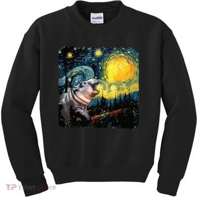 Moodeng Starry Night Van Gogh Funny Moodeng Meme Kids Sweatshirt