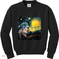 Moodeng Starry Night Van Gogh Funny Moodeng Meme Kids Sweatshirt thumb 0