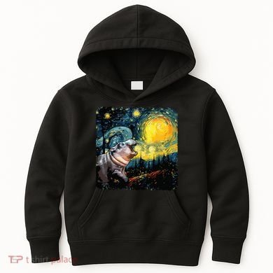 Moodeng Starry Night Van Gogh Funny Moodeng Meme Kids Hoodie