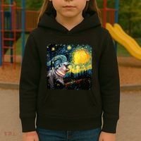 Moodeng Starry Night Van Gogh Funny Moodeng Meme Kids Hoodie thumb 3