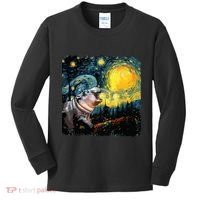 Moodeng Starry Night Van Gogh Funny Moodeng Meme Kids Long Sleeve Shirt thumb 0