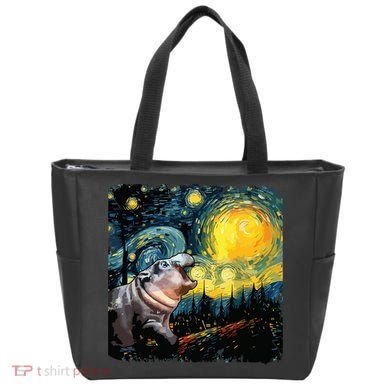 Moodeng Starry Night Van Gogh Funny Moodeng Meme Tote Bag